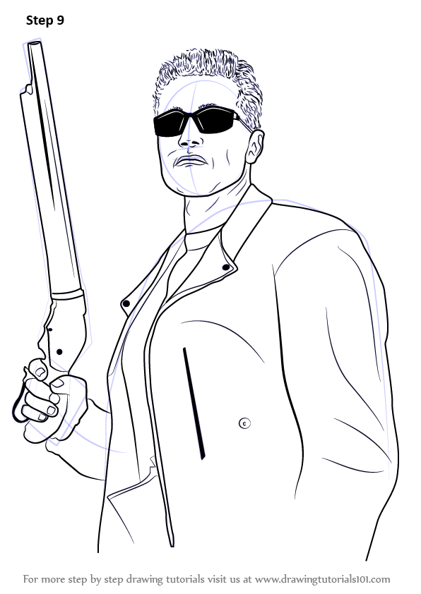 How to draw arnold schwarzenegger as the terminator characters step by step