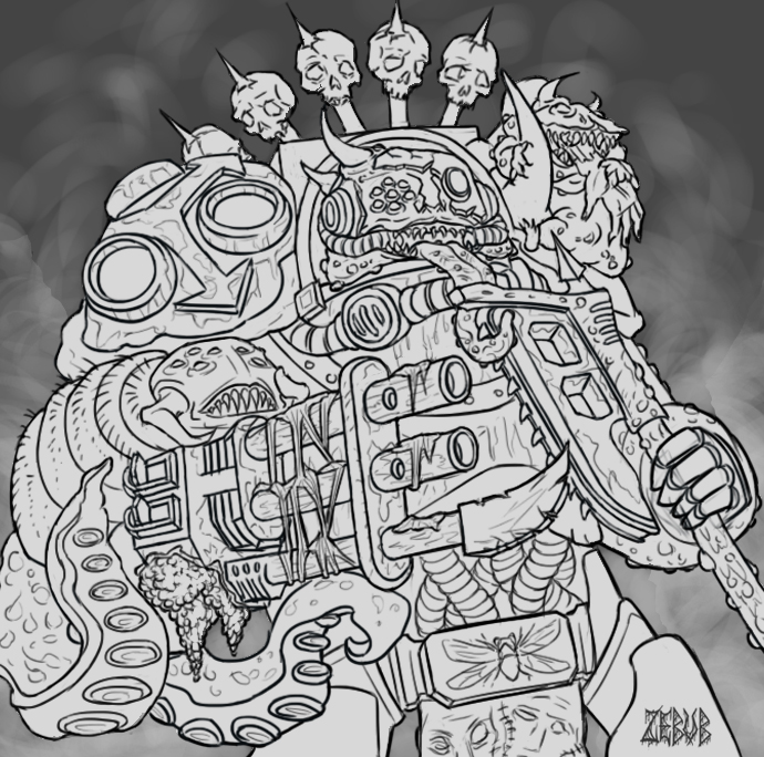 Zebub on x chaos terminator fragment of nurgle army lineart warhammer k fanart warhammer chaos nurgle lineart art sketch sketching digitaldrawing draw dailysketch art digitalart illustration digitalpainting httpstco