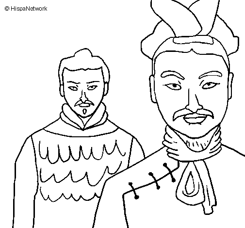 Colored page chinese warriors painted by umbrella