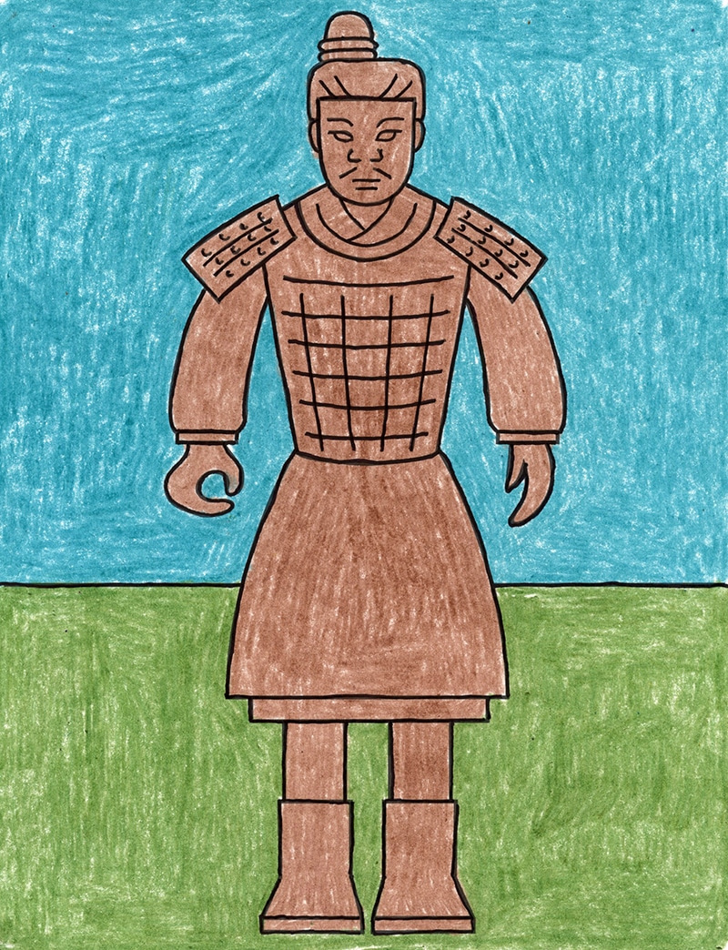 Easy how to draw a terracotta warrior and warrior coloring page