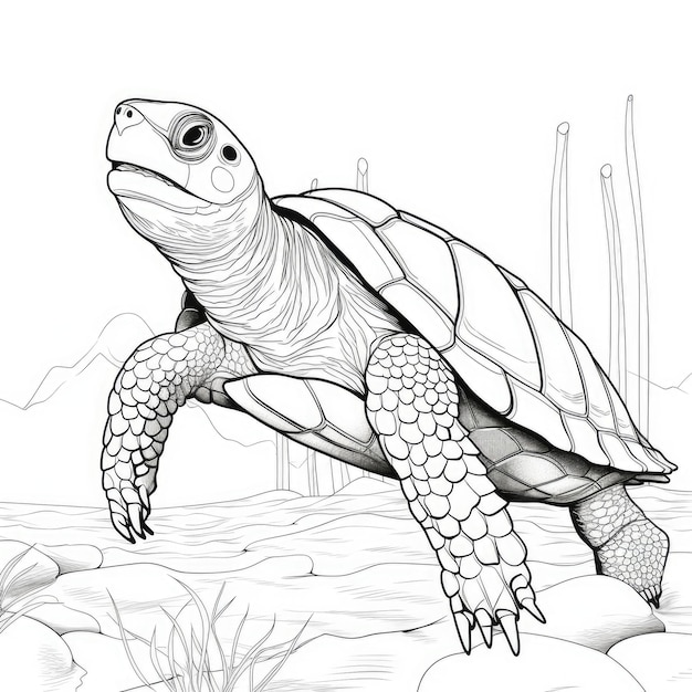 Premium ai image black and white coloring picture of a diamondback terrapin