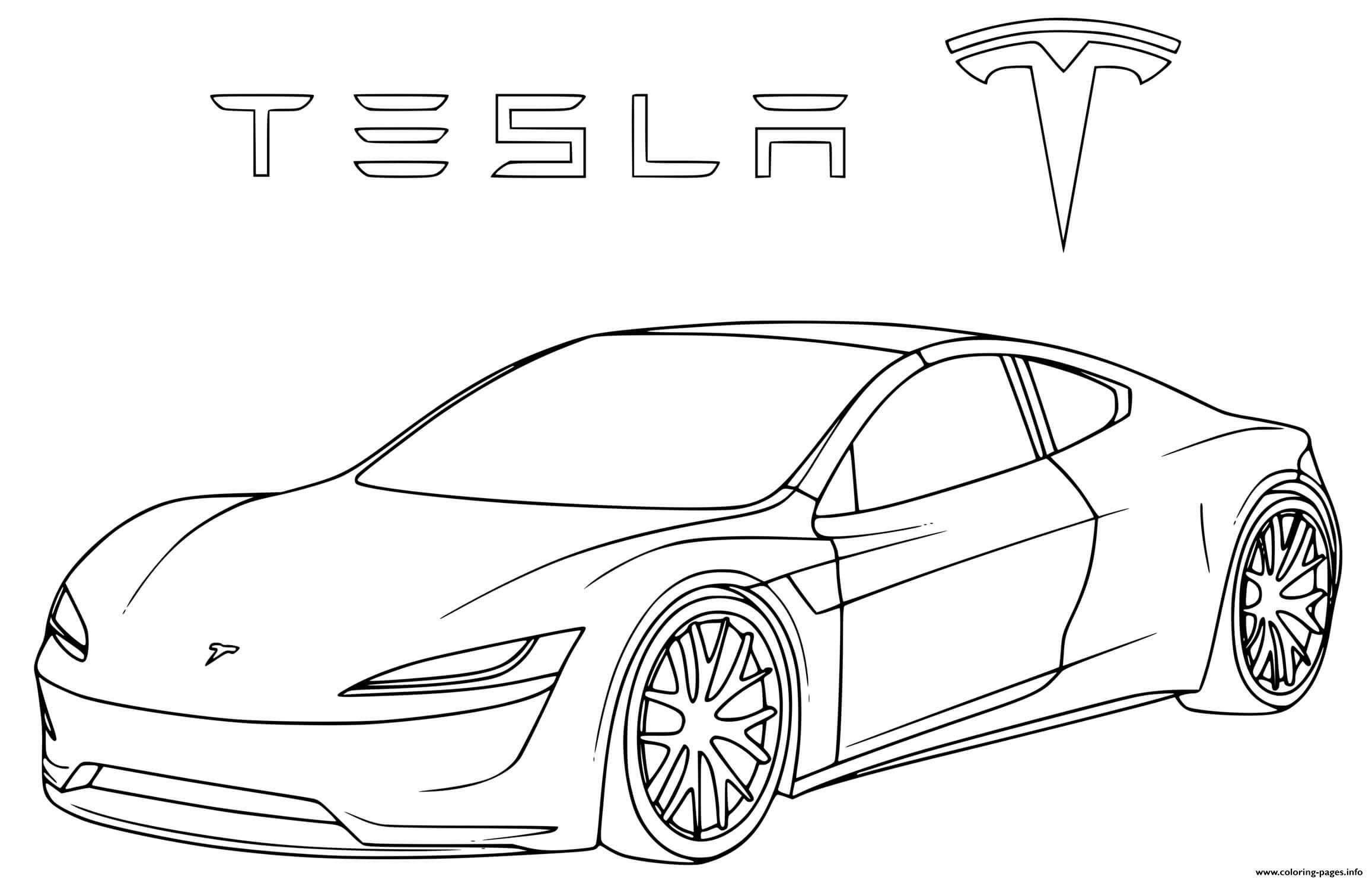 Roadster tesla coloring page printable