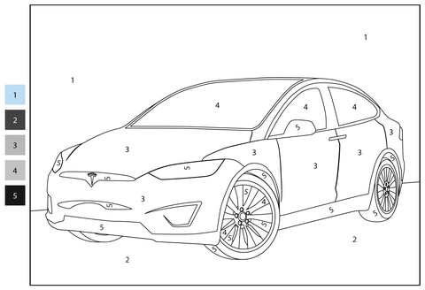 Tesla model x color by number coloring page free printable coloring pages