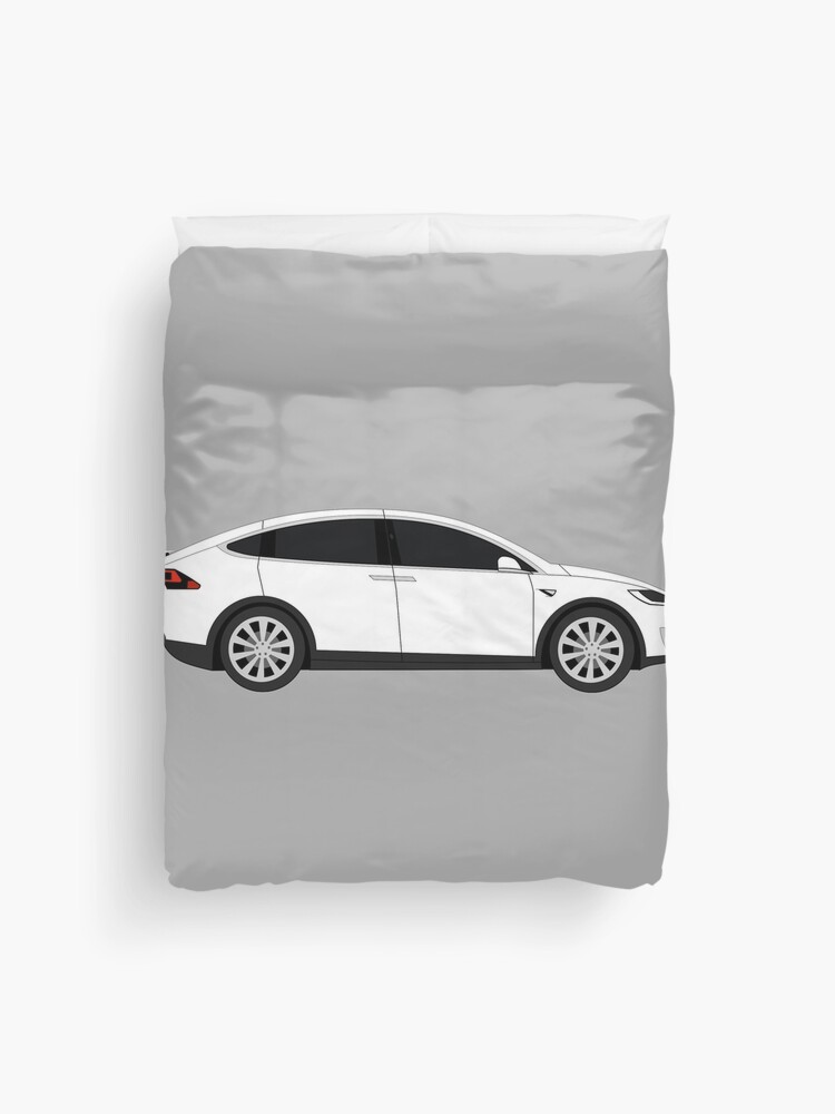 Tesla model x white electric car graphic design duvet cover for sale by bath