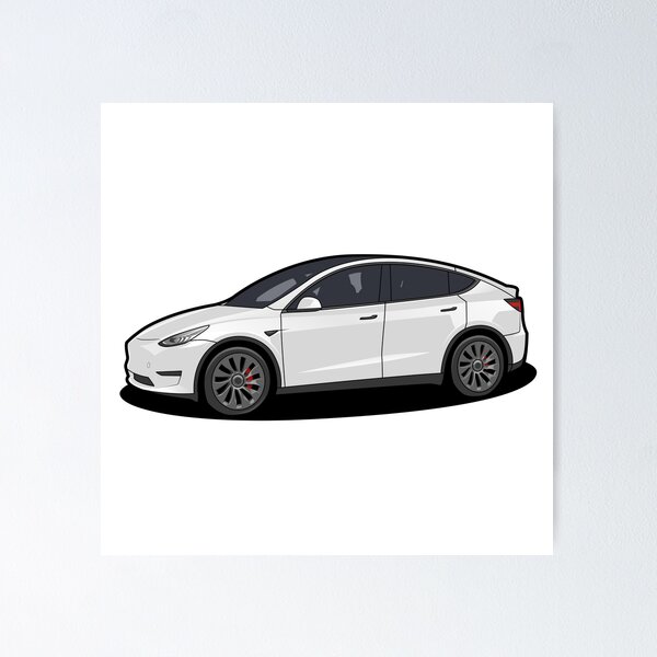 Tesla model y white poster for sale by sugoishrimp