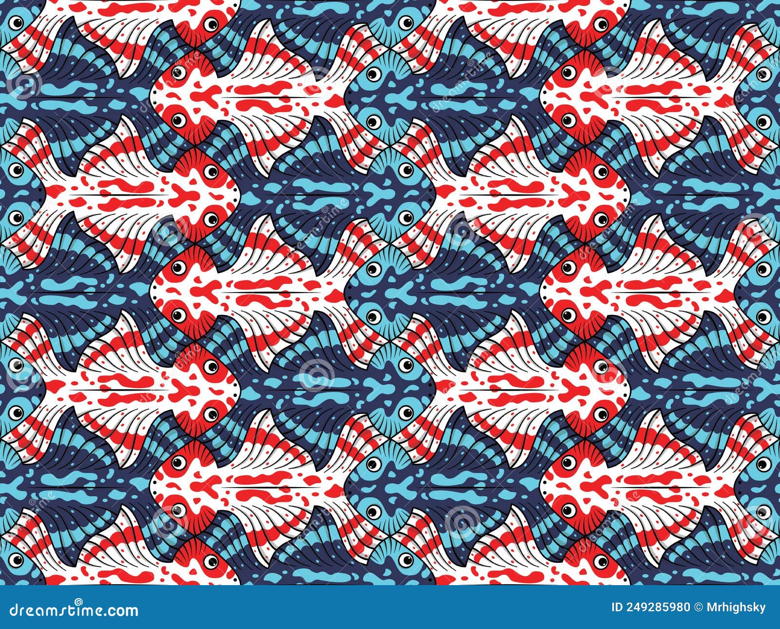 Red and blue fish tessellation pattern stock illustration