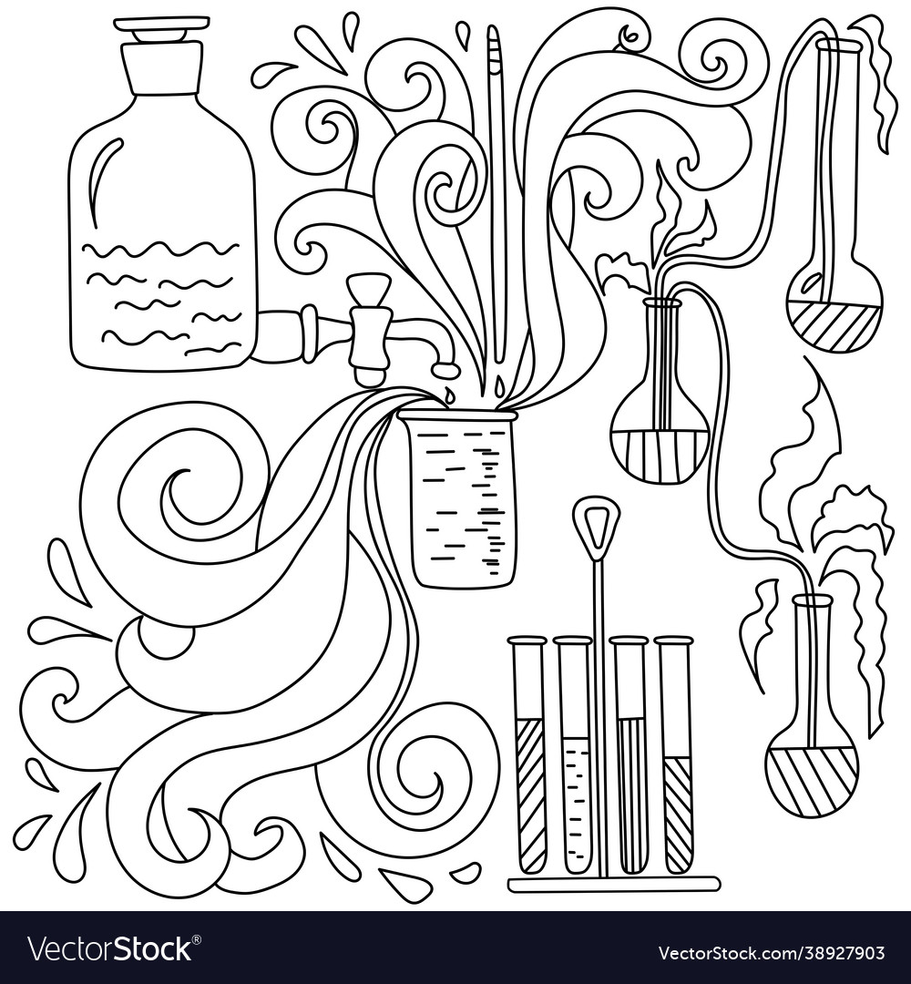 Scientific anti stress coloring page flasks test vector image