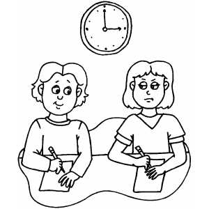 Boy cheating on test coloring page
