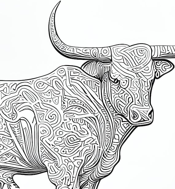 Pack stress relief coloring pages longhorn digital print filigree detailed mandala instant download set coloring pages for adults