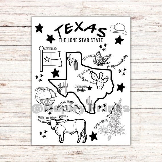 Texas themed coloring page