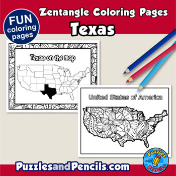 Zentangle texas coloring pages us states mindfulness activity
