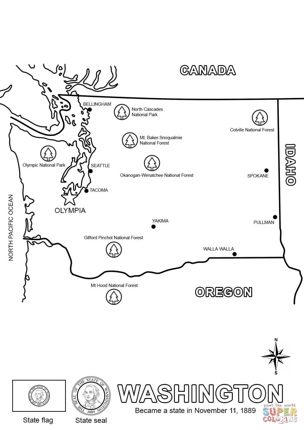 Washington state map coloring page free printable coloring pages