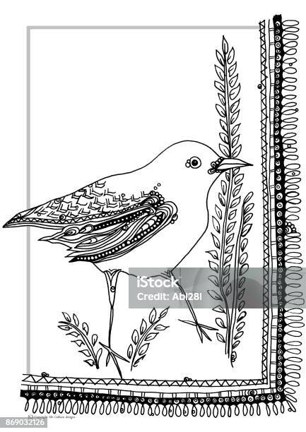 Bird colouring book page stock illustration