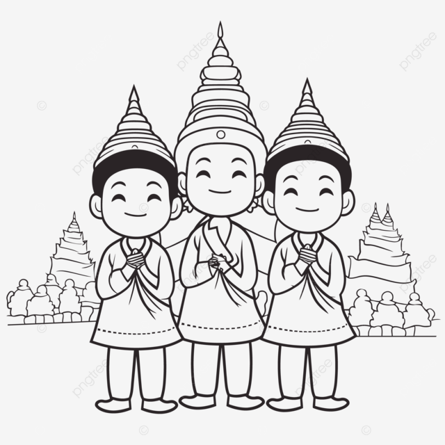 Thai people with traditional coloring page outline sketch drawing vector wing drawing people drawing ring drawing png and vector with transparent background for free download