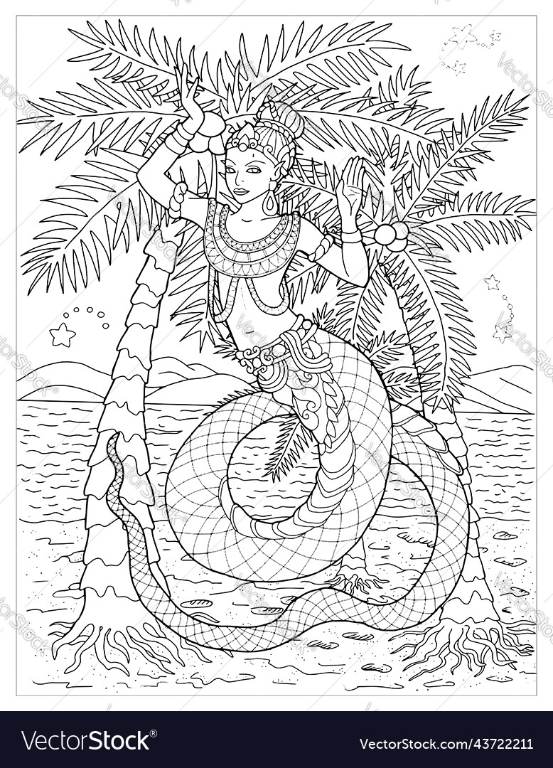 Coloring page with thai demon creature royalty free vector