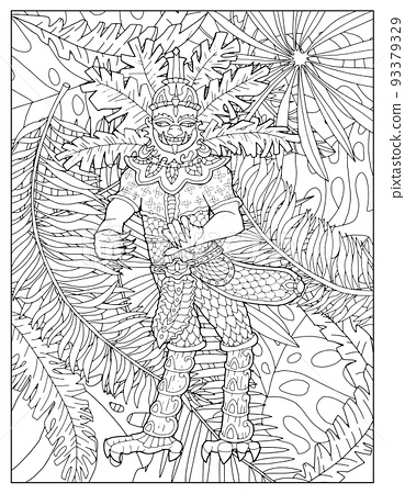 Coloring page illustration with thailand demons