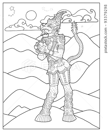Coloring page illustration with thailand demons