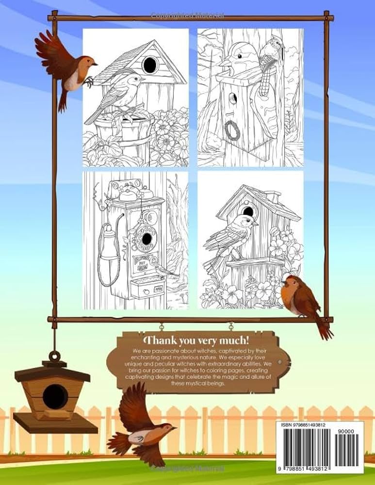 Birdhouse coloring book adult coloring book large print bird coloring book for adults and bird lovers featuring charming birds beautiful birdhouses and relaxing nature scenes drawson whimsy books