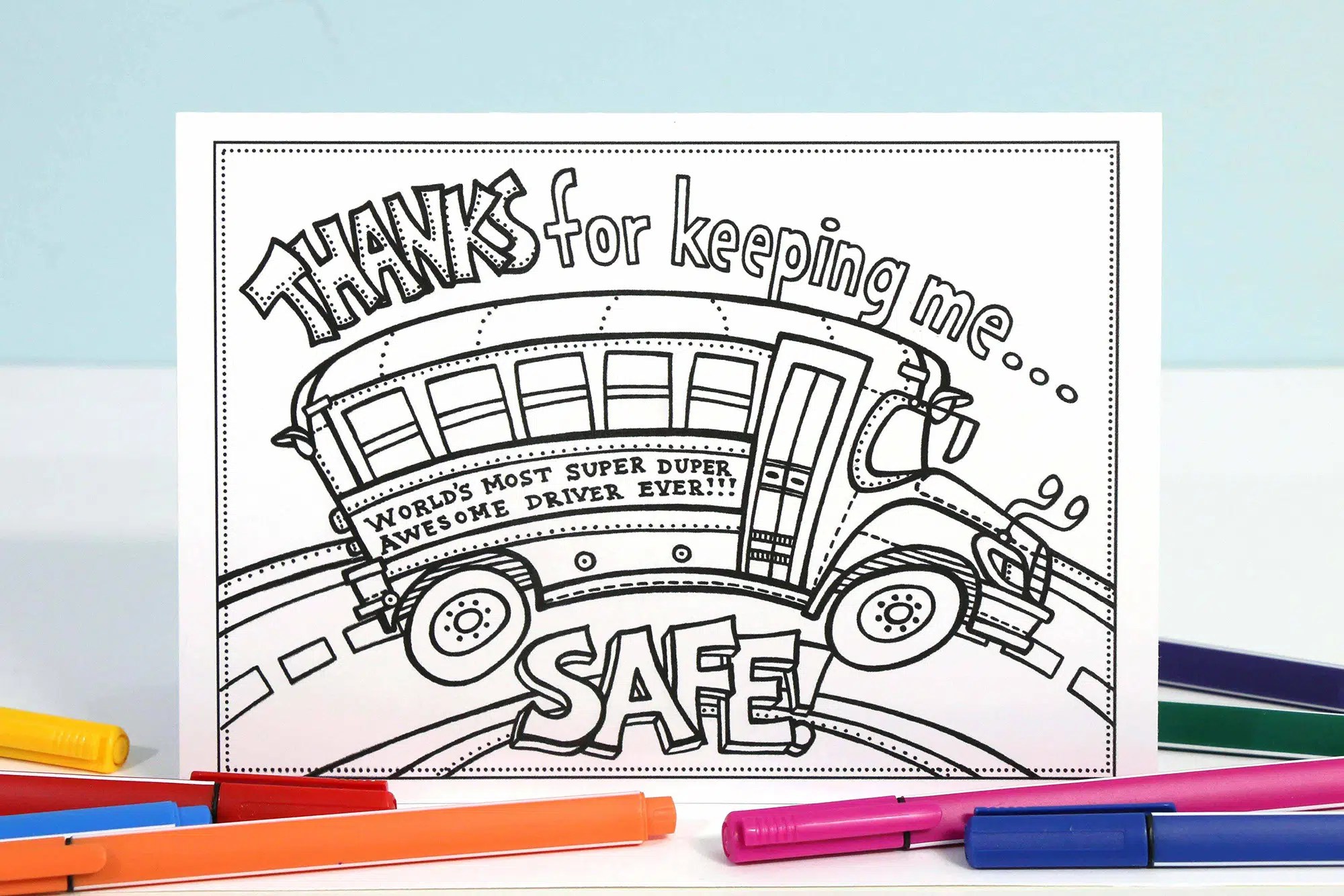 Bus driver thank you colouring card