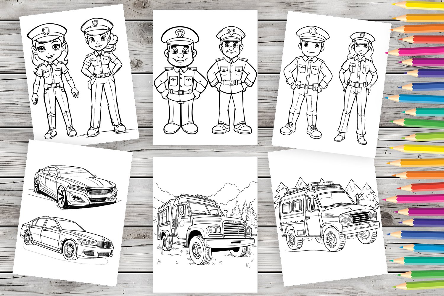 Coloring police firefighter doctor coloring book png