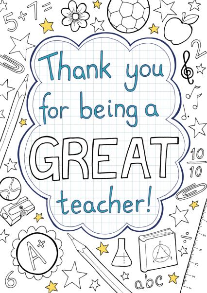 Thank you for being a great teacher colour in card