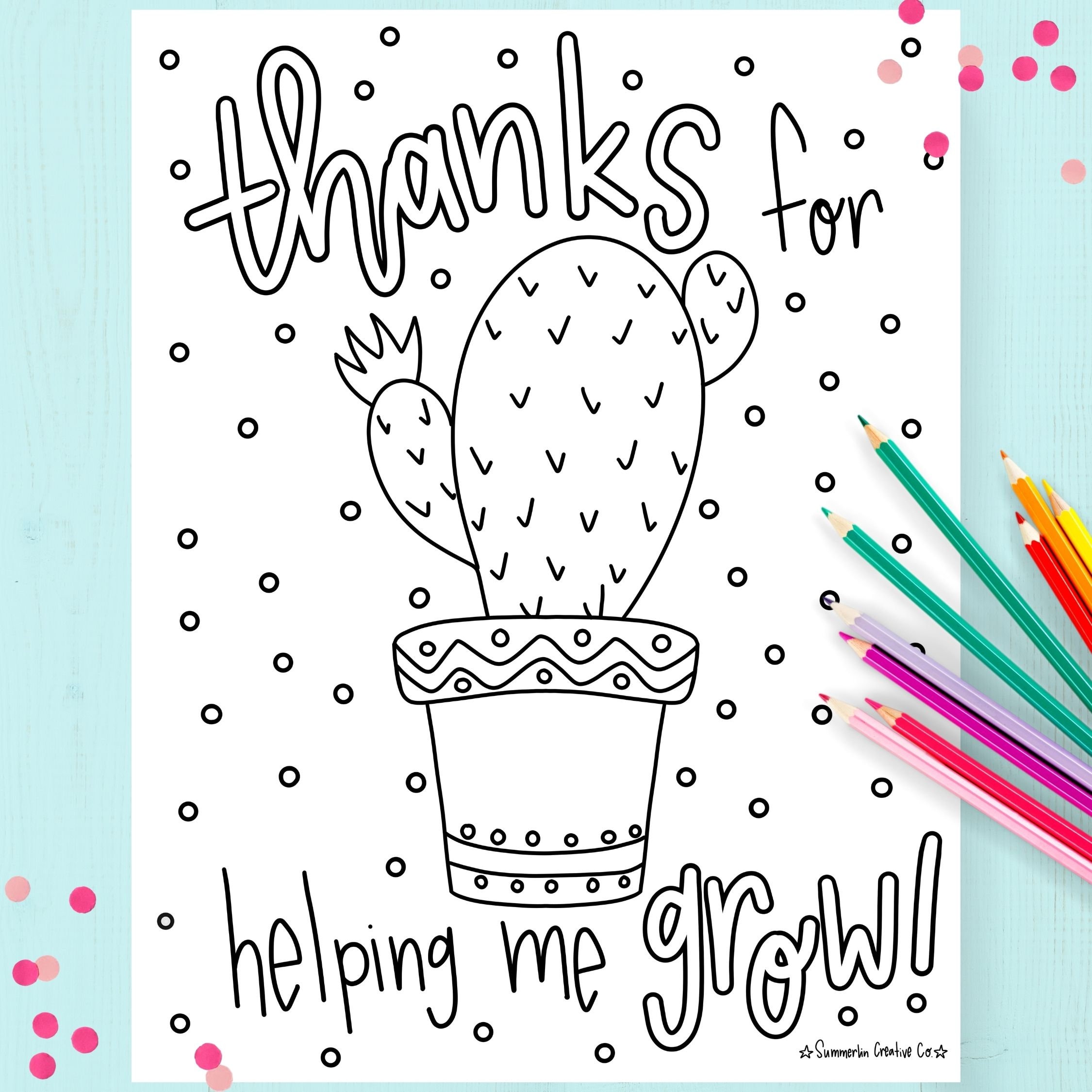 Thanks for helping me grow coloring page teacher appreciation printable bundle