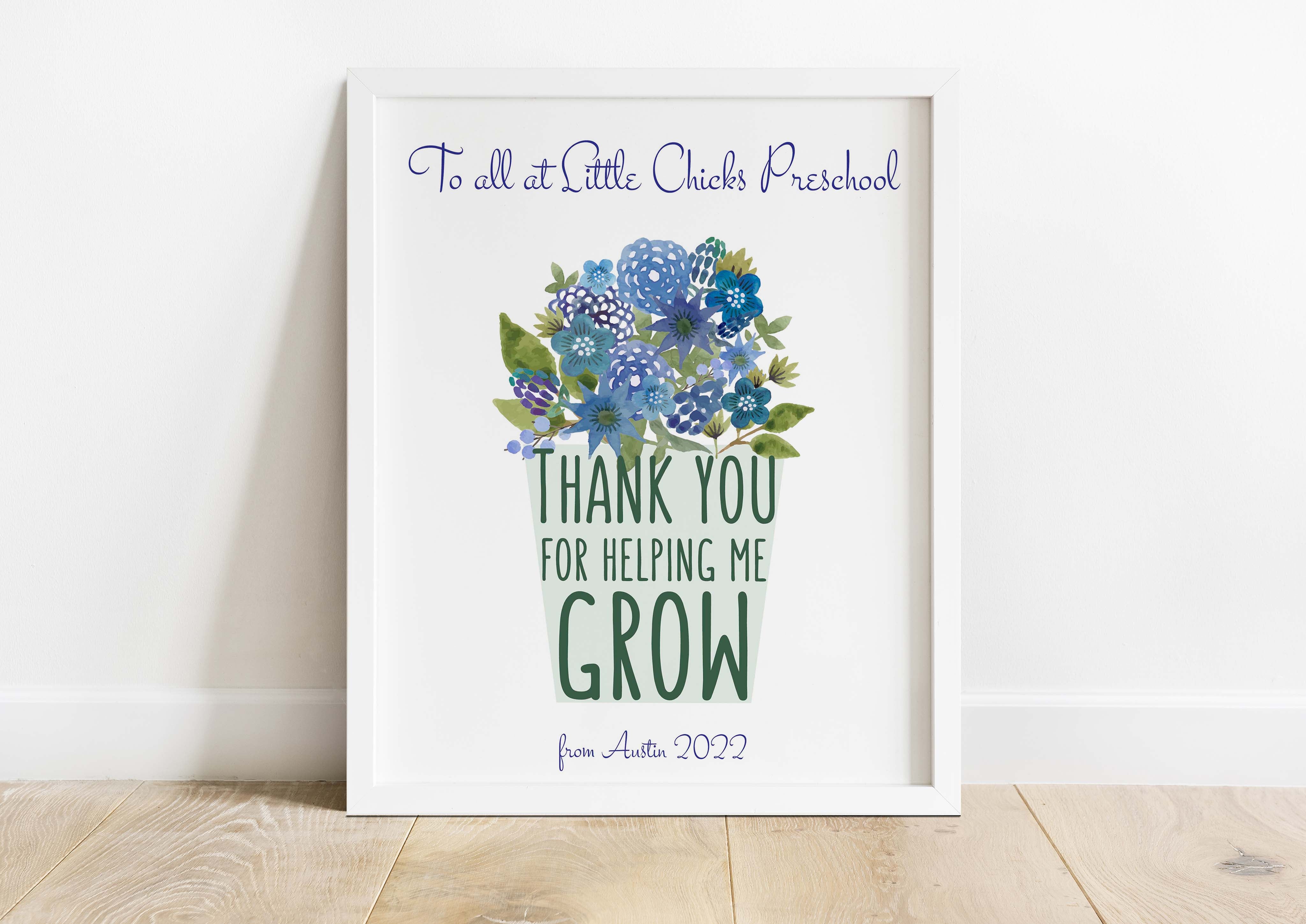 Thank you for helping me grow gift preschool teacher gifts print â crafty w design