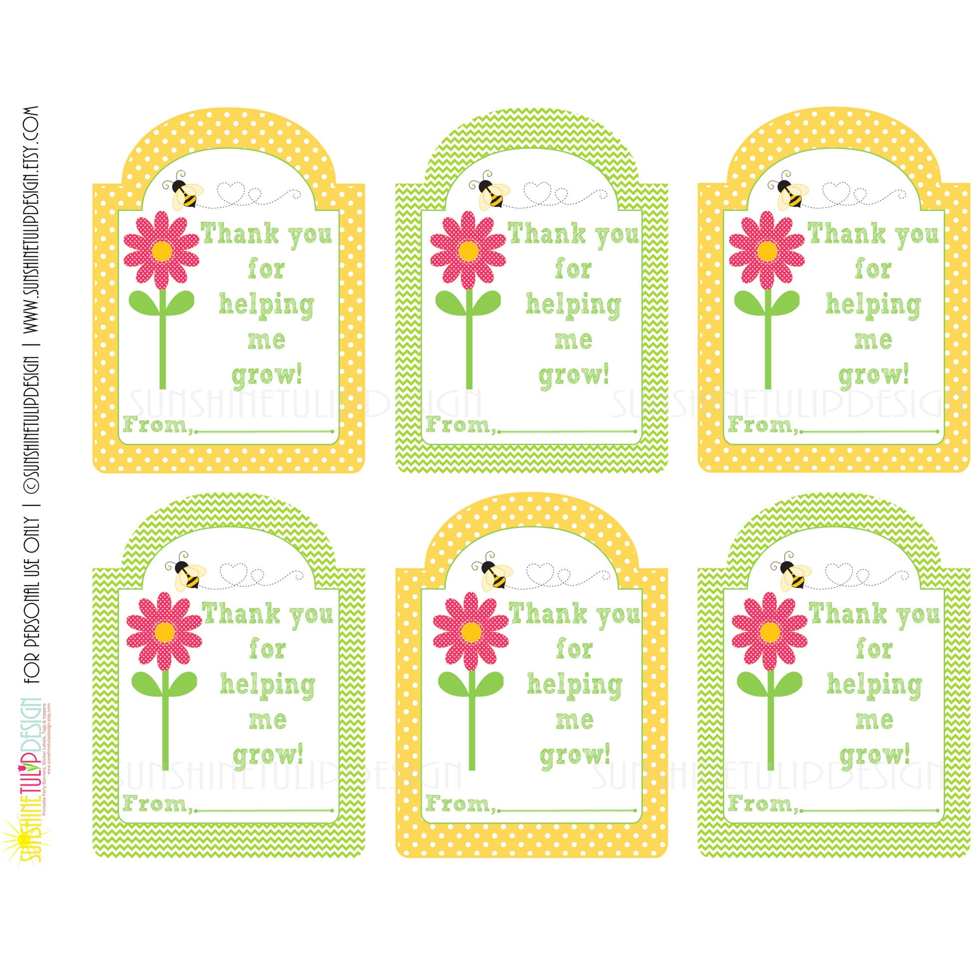 Printable teacher appreciation gift tags thank you for helping me gro
