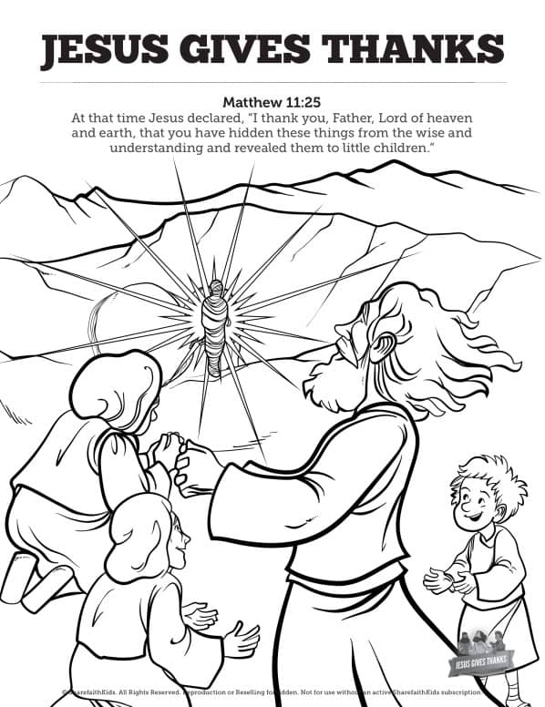 Matthew jesus gives thanks sunday school coloring pages â