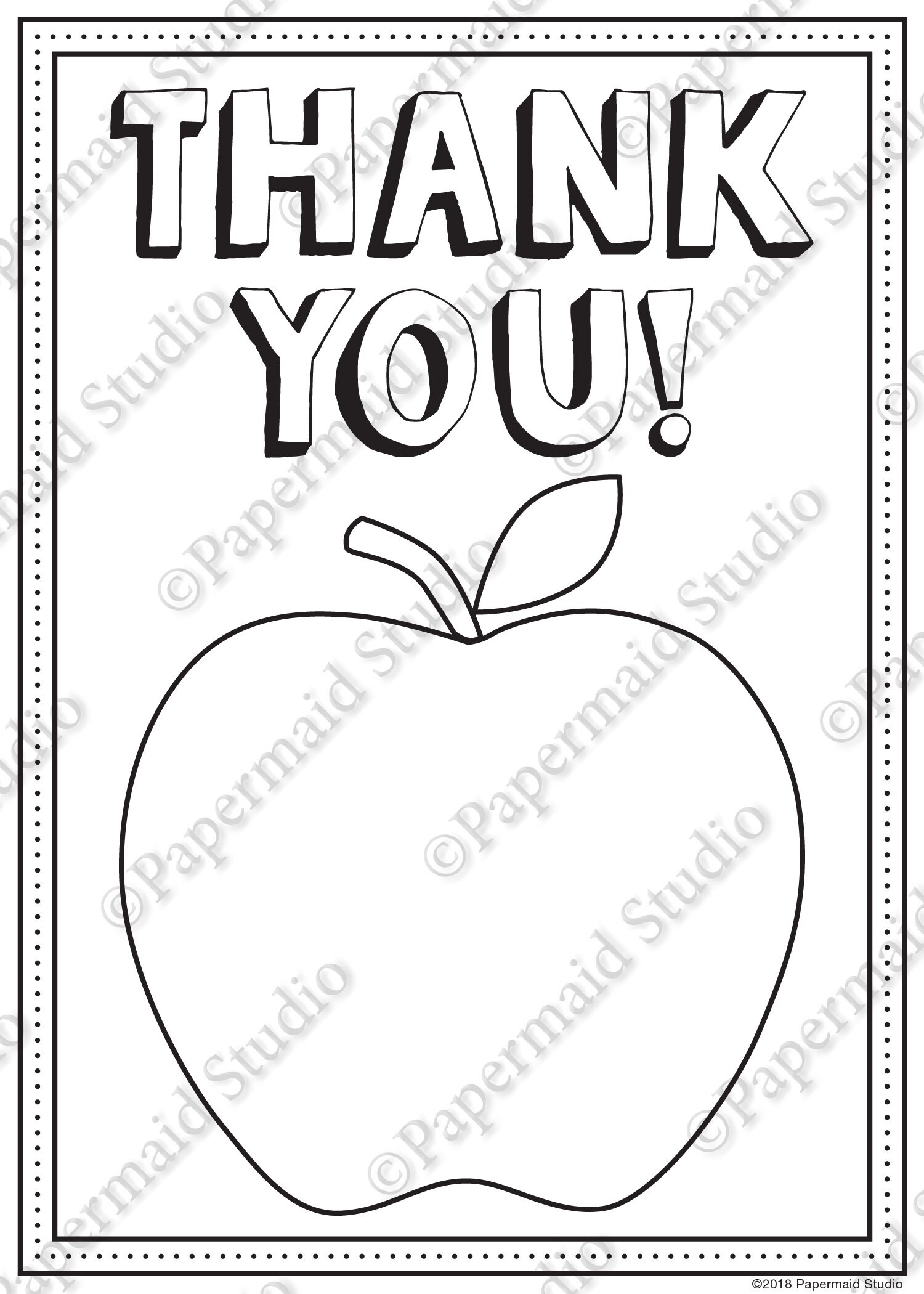 Printable teacher thank you card colorable apple end of year teacher gift card holder teacher appreciation coloring sheet