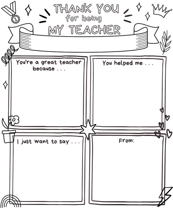 Thank you teacher coloring card teacher appreciation printable teacher appreciation gift thank you teacher end of year thank you letter