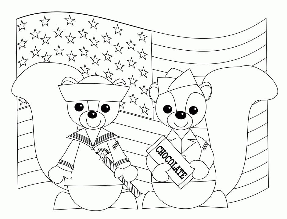 Veterans day with squirrels coloring page