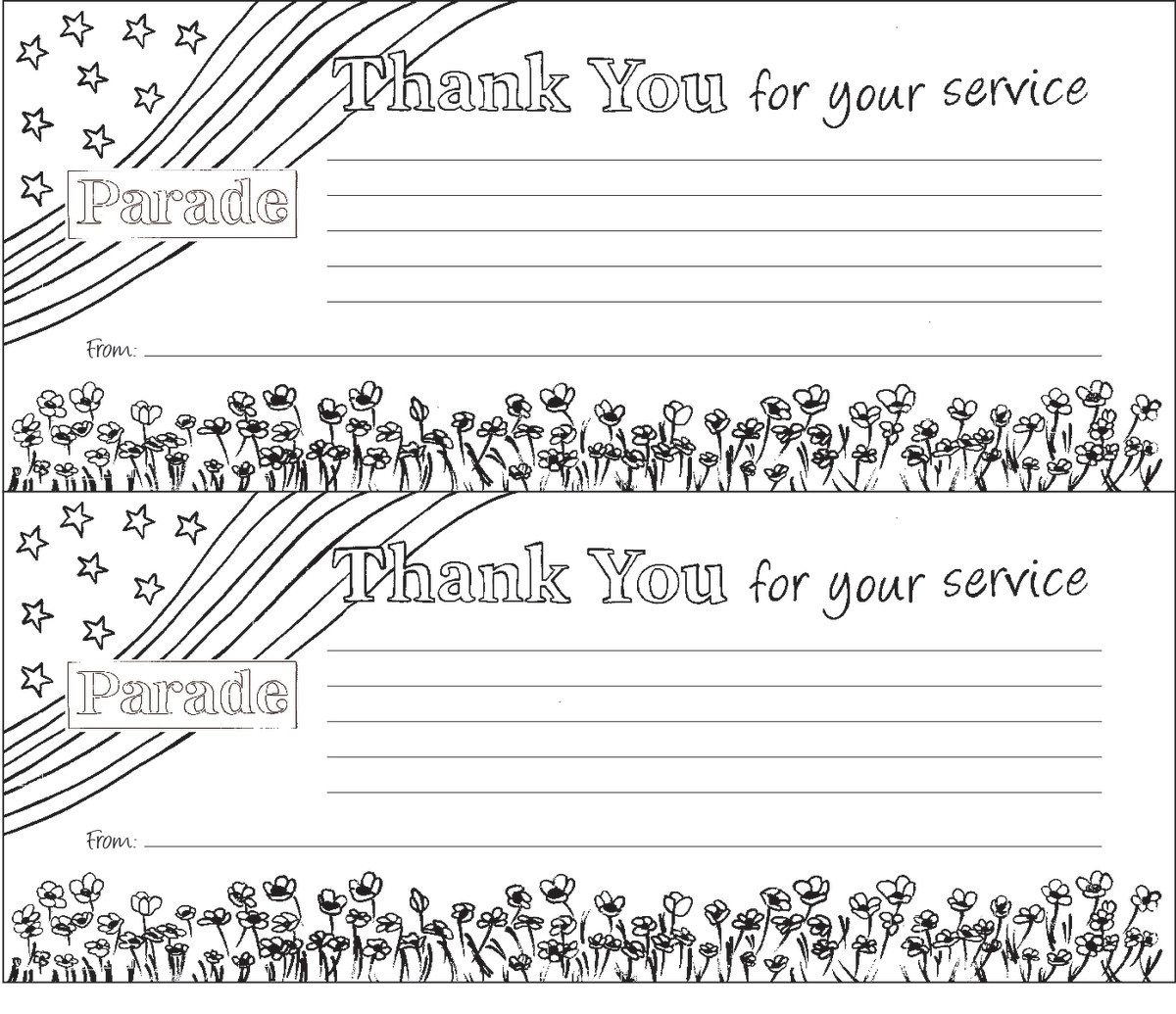 Color a free downloadable veterans day thank you note or make a pipe cleaner poppy