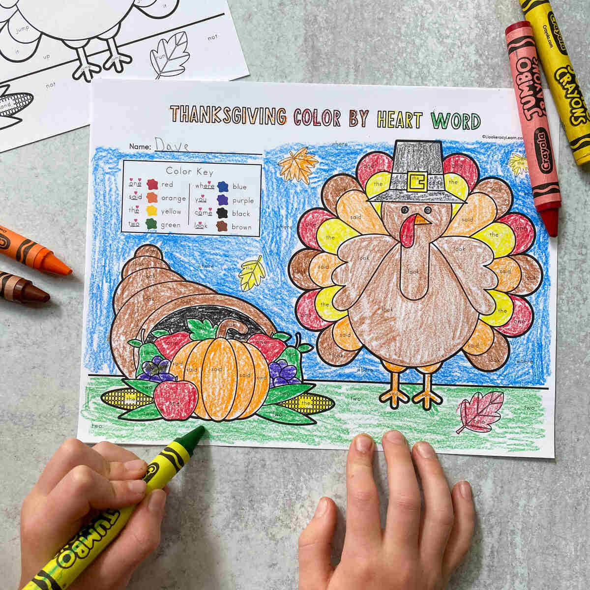 Thanksgiving color by sight word printables