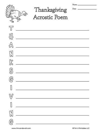 Thanksgiving acrostic poem template â tims printables