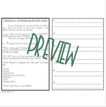 Thanksgiving activity wreath acrostic poem writing prompt