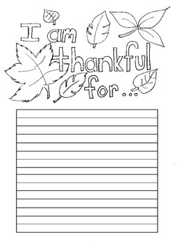 Thanksgiving thankful for writing paper with lines tpt