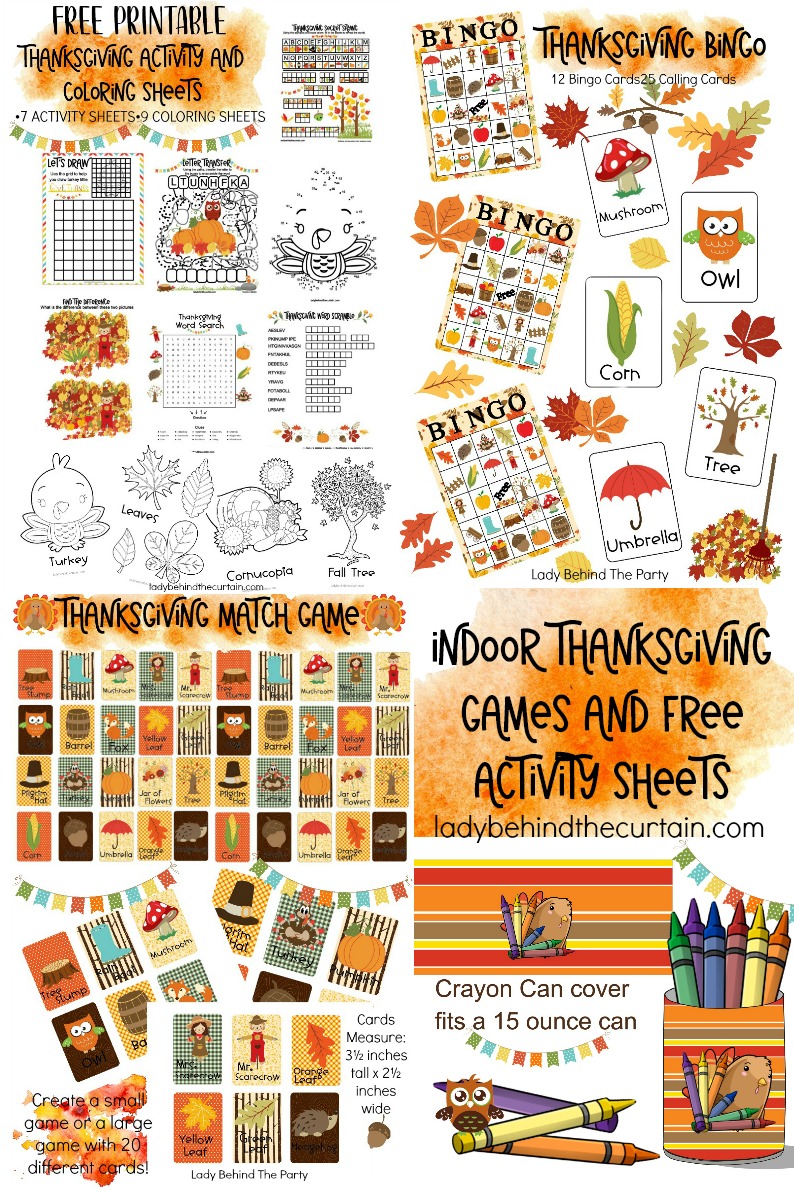 Indoor thanksgiving games and free activity sheets
