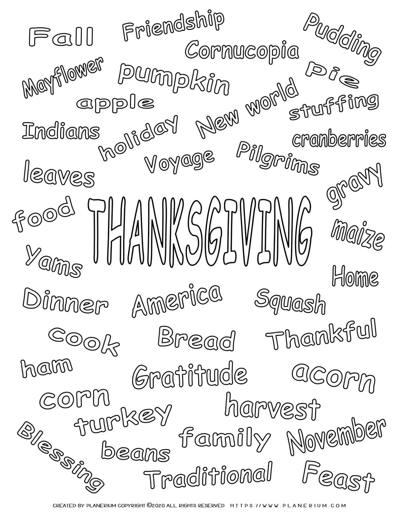 Thanksgiving coloring pages related words free