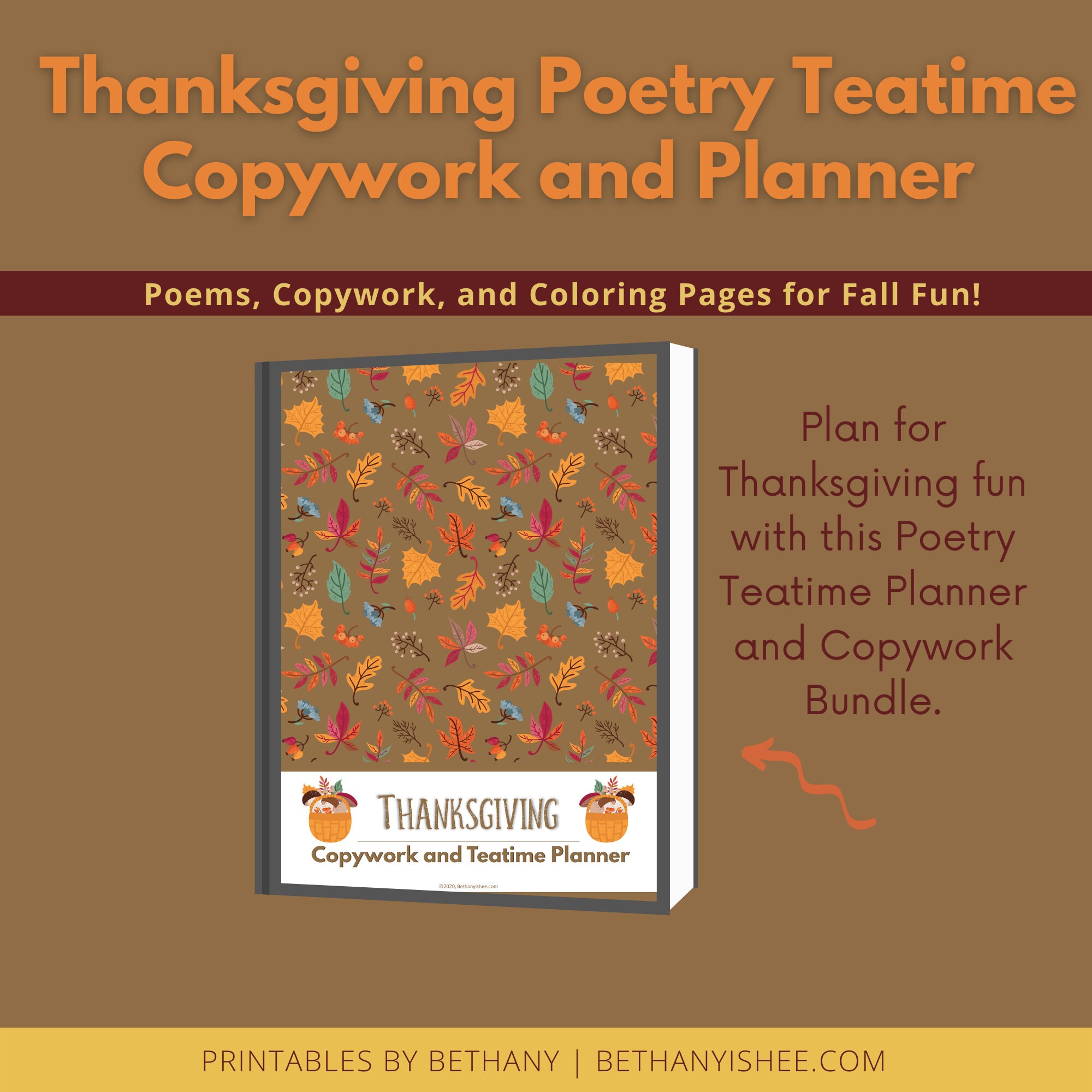 Thanksgiving poetry teatime planner copywork holiday poems for handwriting practice coloring pages and fall fun for kids