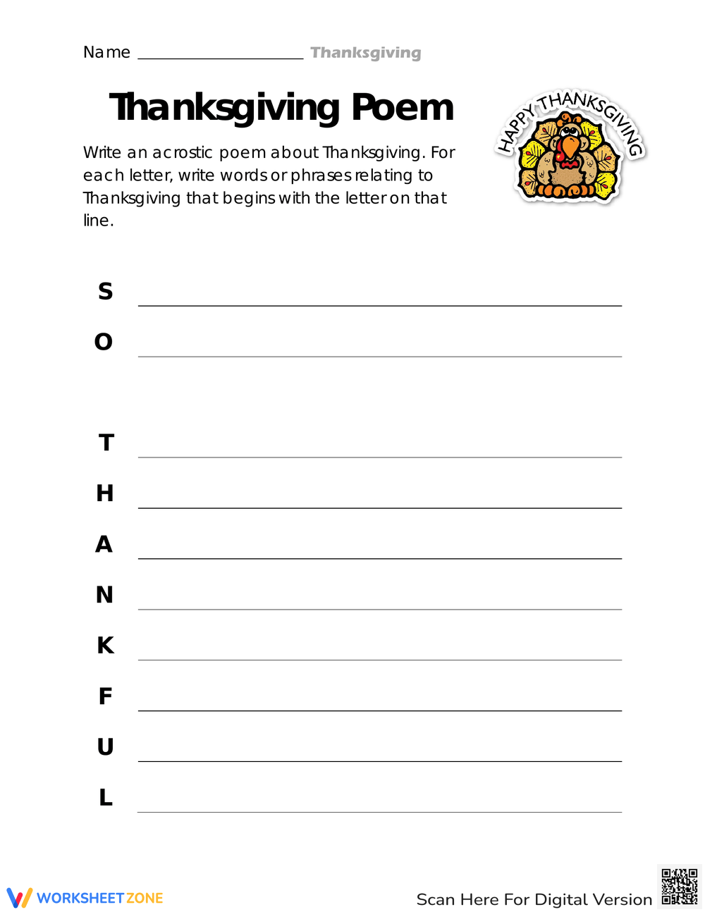 Grade thanksgiving poems for kids worksheets