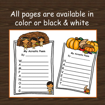Thanksgiving acrostic poem templates pilgrims mayflower bulletin board poetry