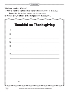 Thankful on thanksgiving poetry frame printable skills sheets craftivities