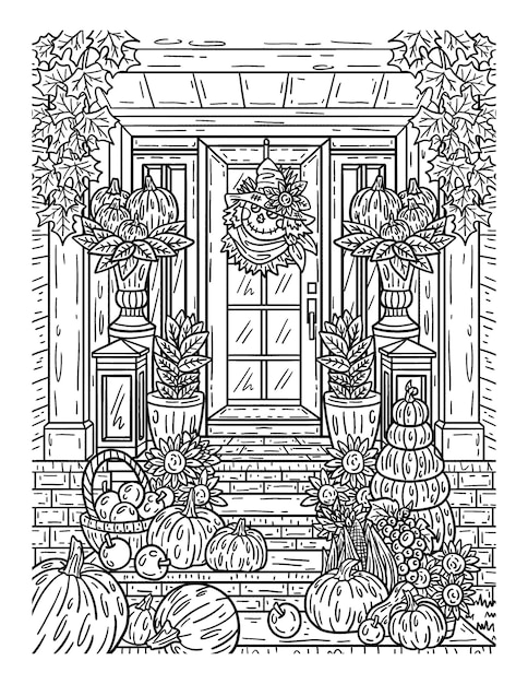 Premium vector thanksgiving doorway isolated adults coloring page