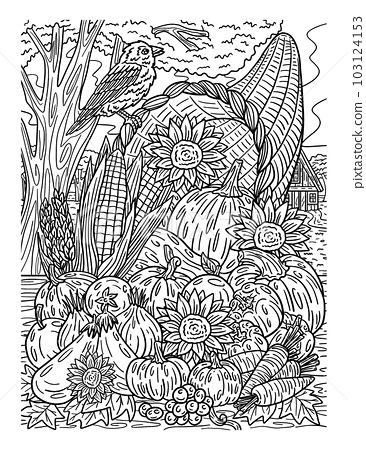 Thanksgiving cornucopia harvest adults coloring