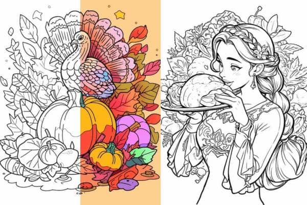 Thanksgiving coloring pages for kids and adults