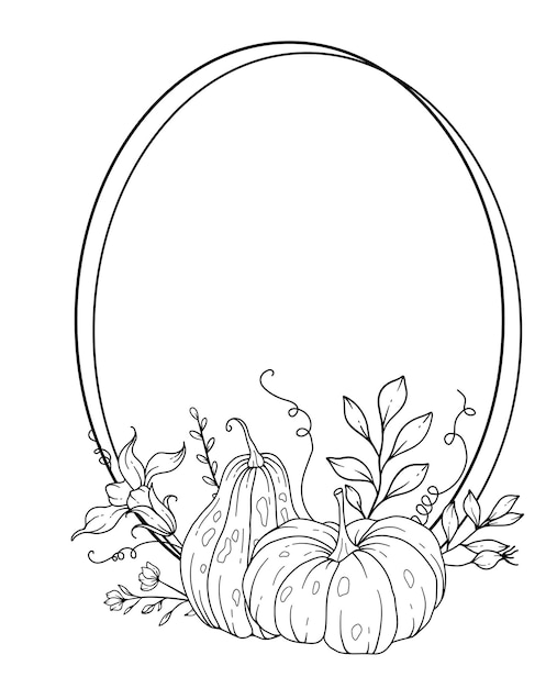 Premium vector thanksgiving frame outline pumpkins line art illustration outline pumpkin arrangement hand drawn