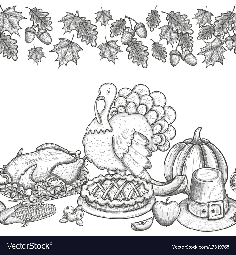 Seamless horizontal border with thanksgiving icons