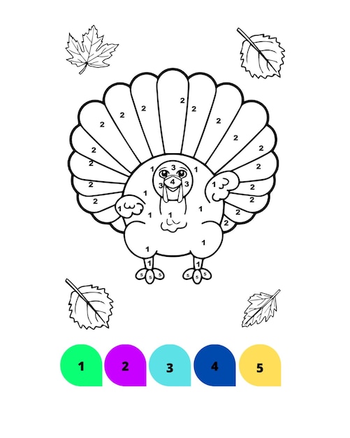 Premium vector color by number thanksgiving coloring pages thanksgiving color by number page for kids