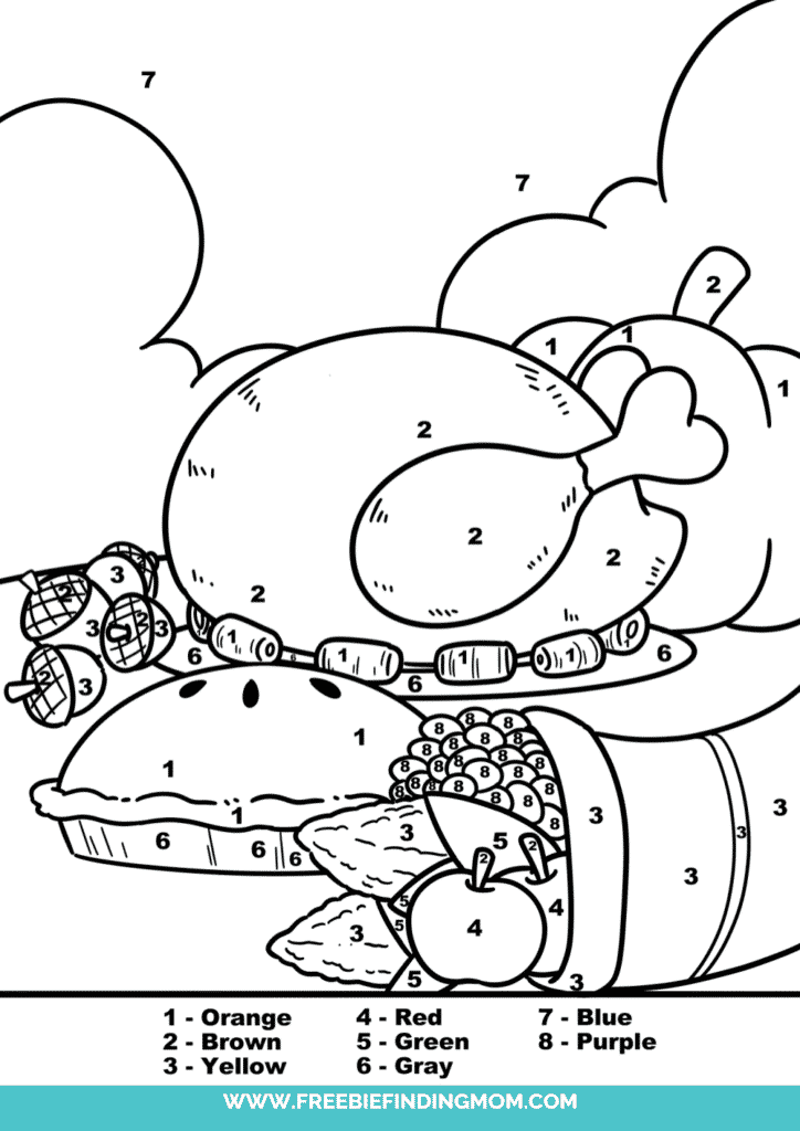 Free thanksgiving color by number printables